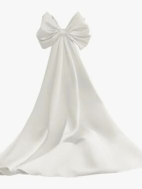 Elegant White Satin Ball Gown  Draped Bow